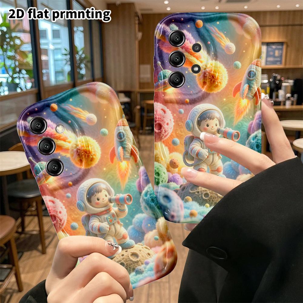 Phone Case: 2D flat, suitable for Samsung Galaxy A34 A35 M05 M06 S20 S22 S21 FE Plus 5G protective case, astronaut space theme, perfect Christmas and