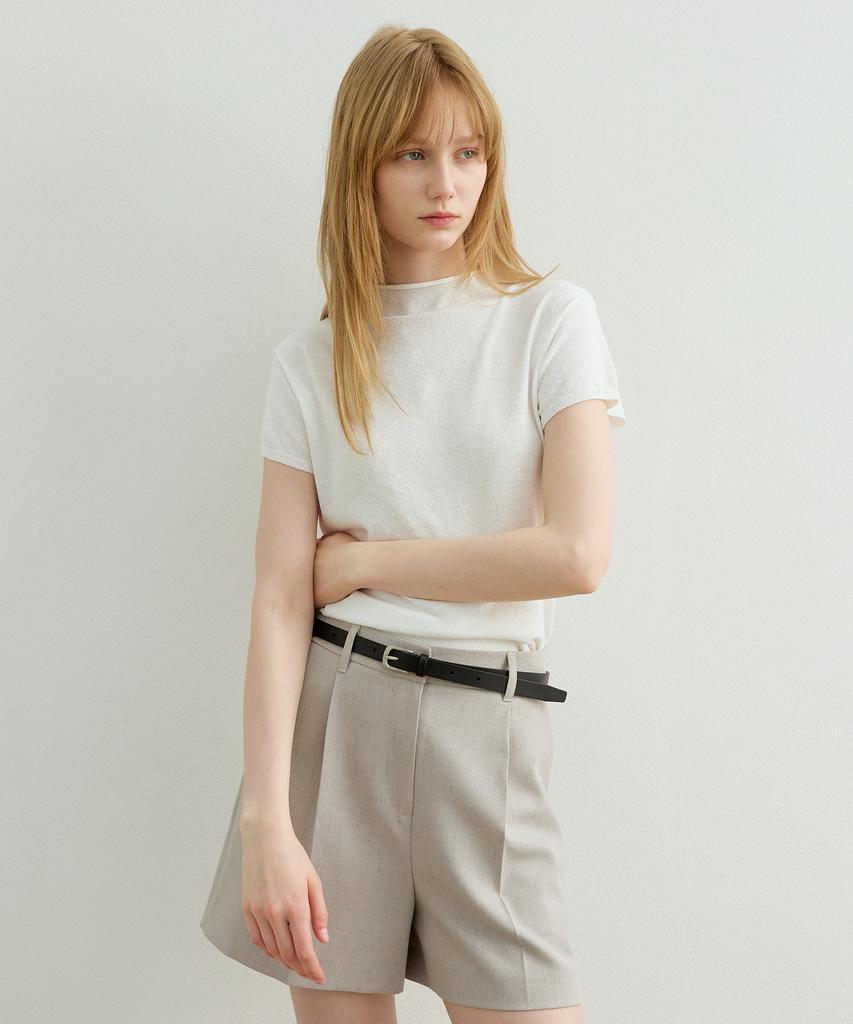 ARTID Linen Half-Neck Short-Sleeve Knit_White