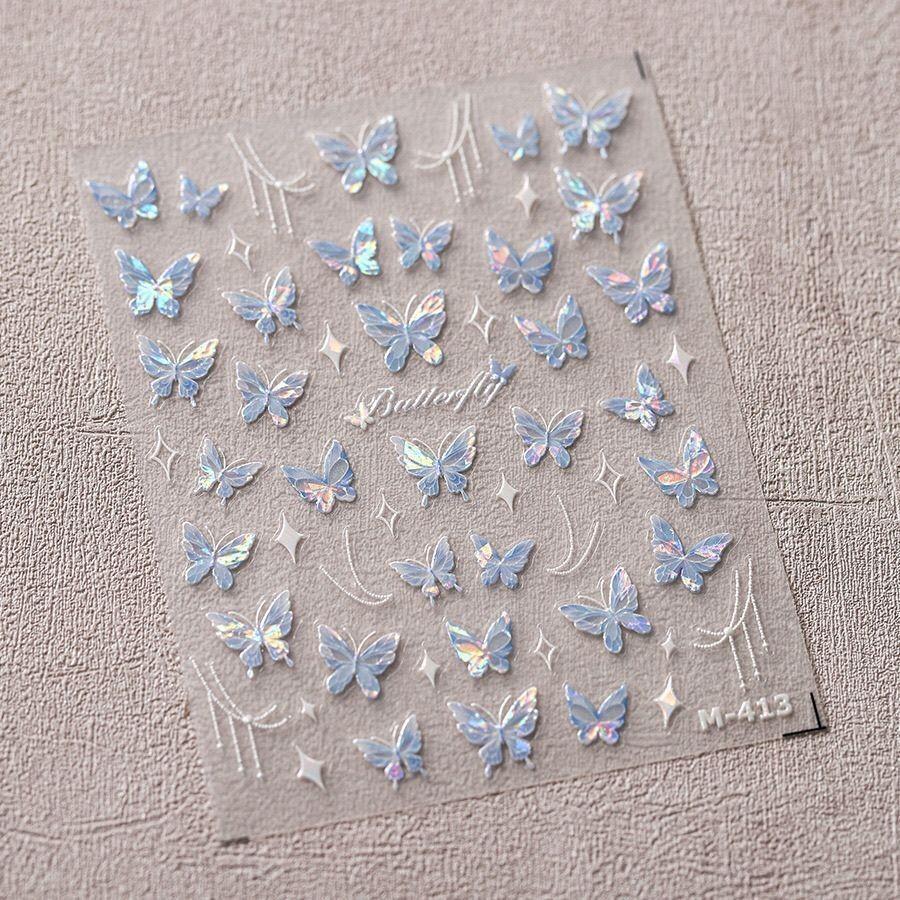 Светло-голубая ракушка Наклейка для нейл-арта с бабочкой Новая сломанная фиолетовая бабочка Красивая наклейка для ногтей