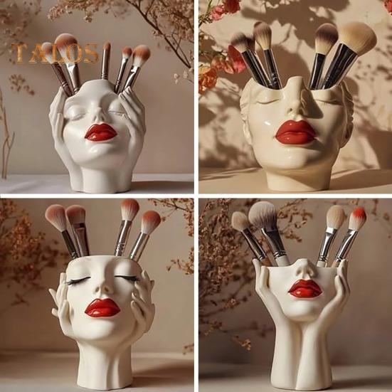 Держатель для ручек с женским контуром, художественная ваза ручной работы в форме женской головы, минималистичный держатель для кистей для макияжа для дома, гостиной, книжной полки, декора