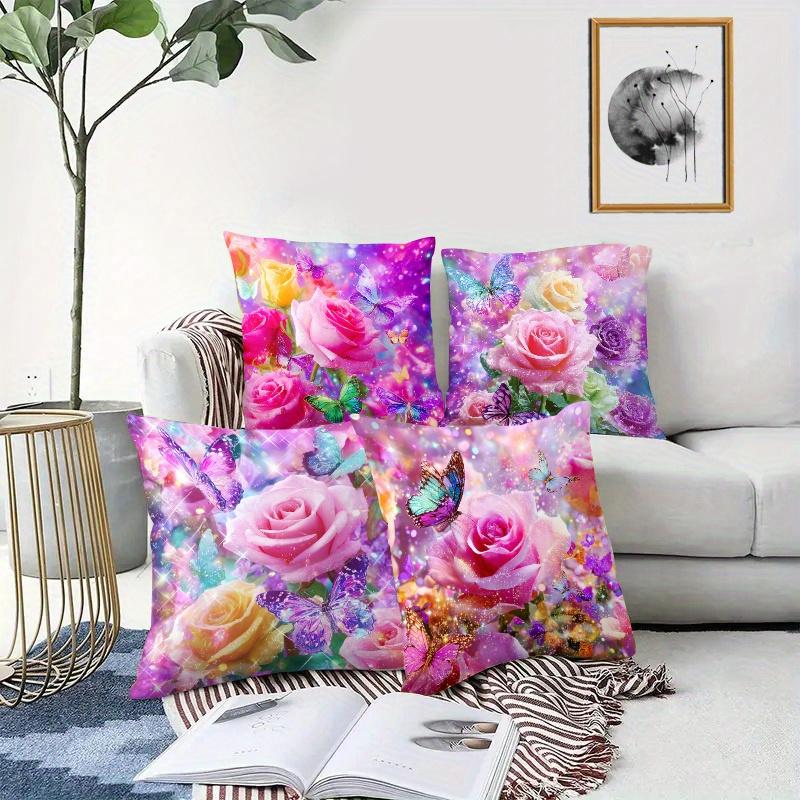 Rose And Butterfly Pattern Digital Printing Pillow Cover Short Plush Suitable Living Rooms Bedrooms Sofas Throw Cushion Cover
