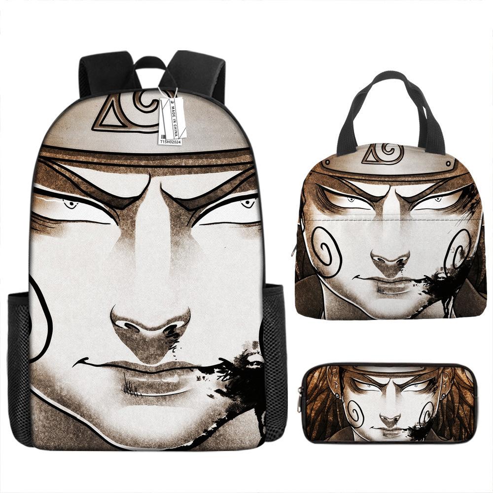 Рюкзак Наруто Рюкзак для начальной школы для мальчиков Рюкзак большой вместимости Сумка для ланча Пенал Набор из трех предметов