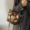 Ielgy Fashion Cute Doll Handbag Autumn Winter Woolen Check Bucket Bag Large Capacity Crossbody Bag