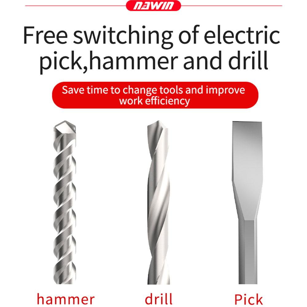 NAWIN 300N/M Аккумуляторный перфоратор Бесщеточный медный двигатель Перезаряжаемый ручной электрический инструмент Перфоратор Ударная дрель