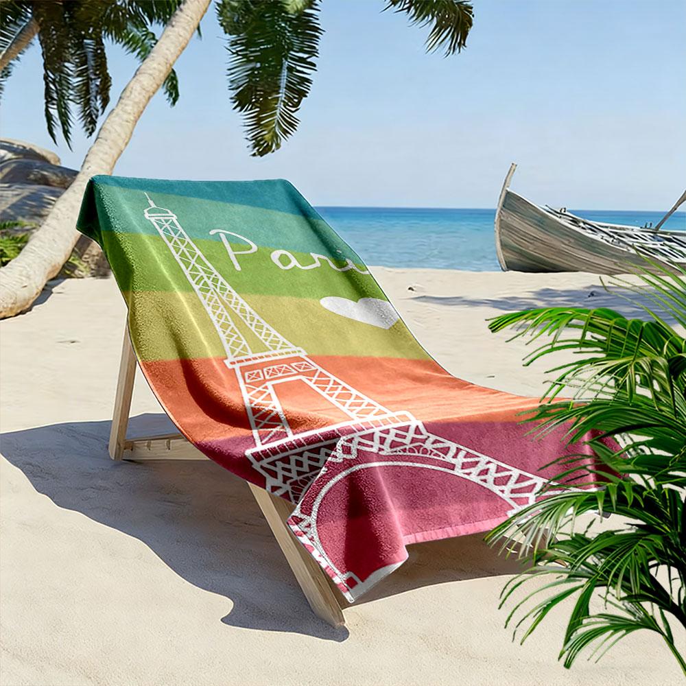 Paris Eiffel Tower Rainbow Beach Towel Quick-drying for Travel Outdoor Sports Jogging Beach and Swimming