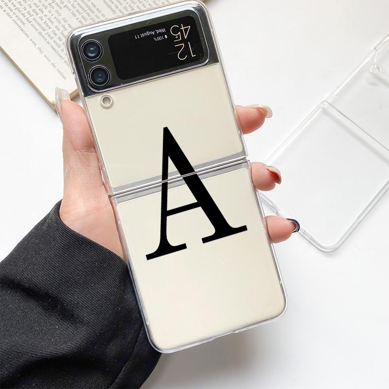Phone Case For Samsung Galaxy Z Flip 3 4 5 Hard Folding Clear PC Bumper Initial Letter A Z Fashion For Samsung Z Flip 6 Cover