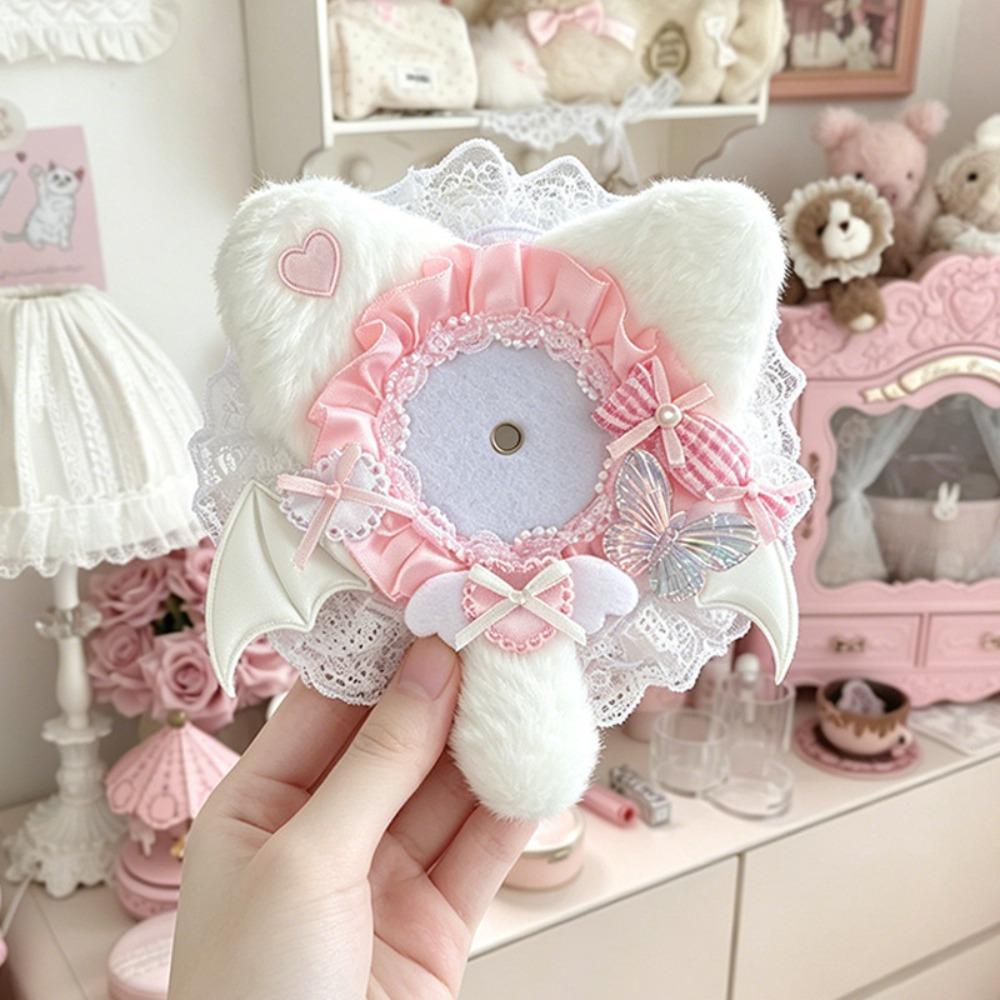Lace Edged Badge Display Case Cat-Ear Shape Can Badge Cover Lightweight Badge Holder Ita Bag