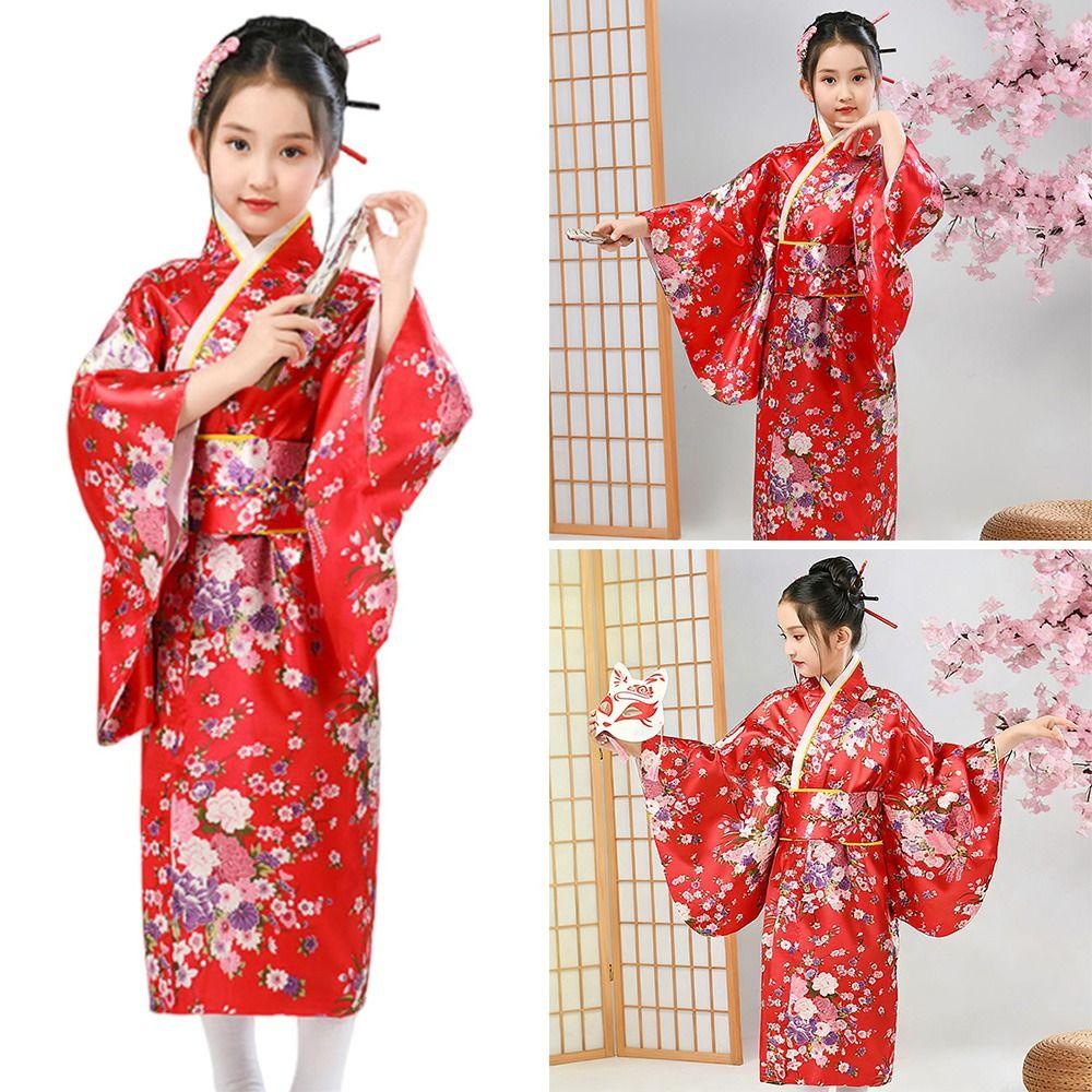 Bathrobe Gown Yukata Dress Cherry Blossom Pattern Cosplay Costume Kids Boys Girls