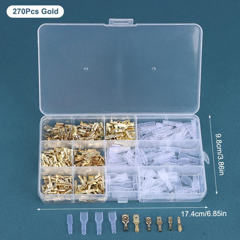 Gold/Sliver 120/270/315Pcs 2.8/4.8/6.3mm Spade Crimp Terminals Male Female Wire Connector Electrical Terminals Assorted Kit