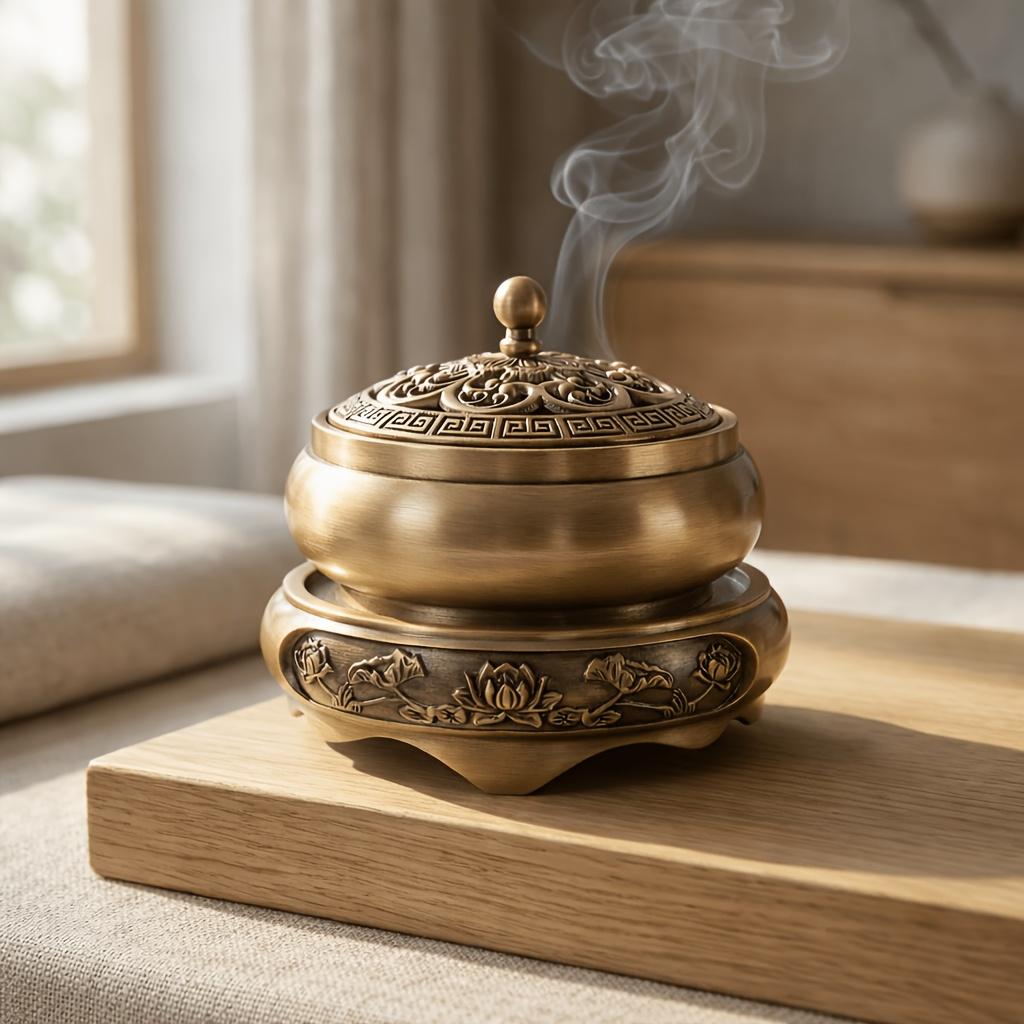 Zinc alloy Zen incense burner set with lotus base is suitable for yoga meditation, home and office, Halloween and Christmas gifts