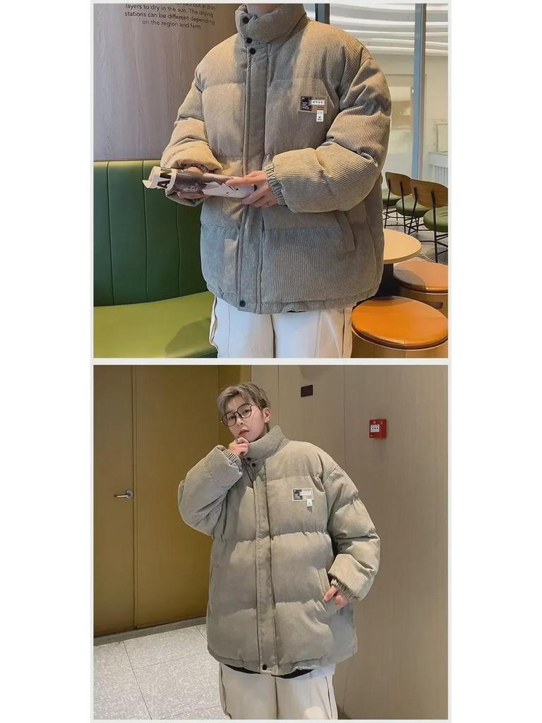 Унисекс вельветовая куртка с воротником-стойкой из плотного хлопка - модное зимнее пальто для пар