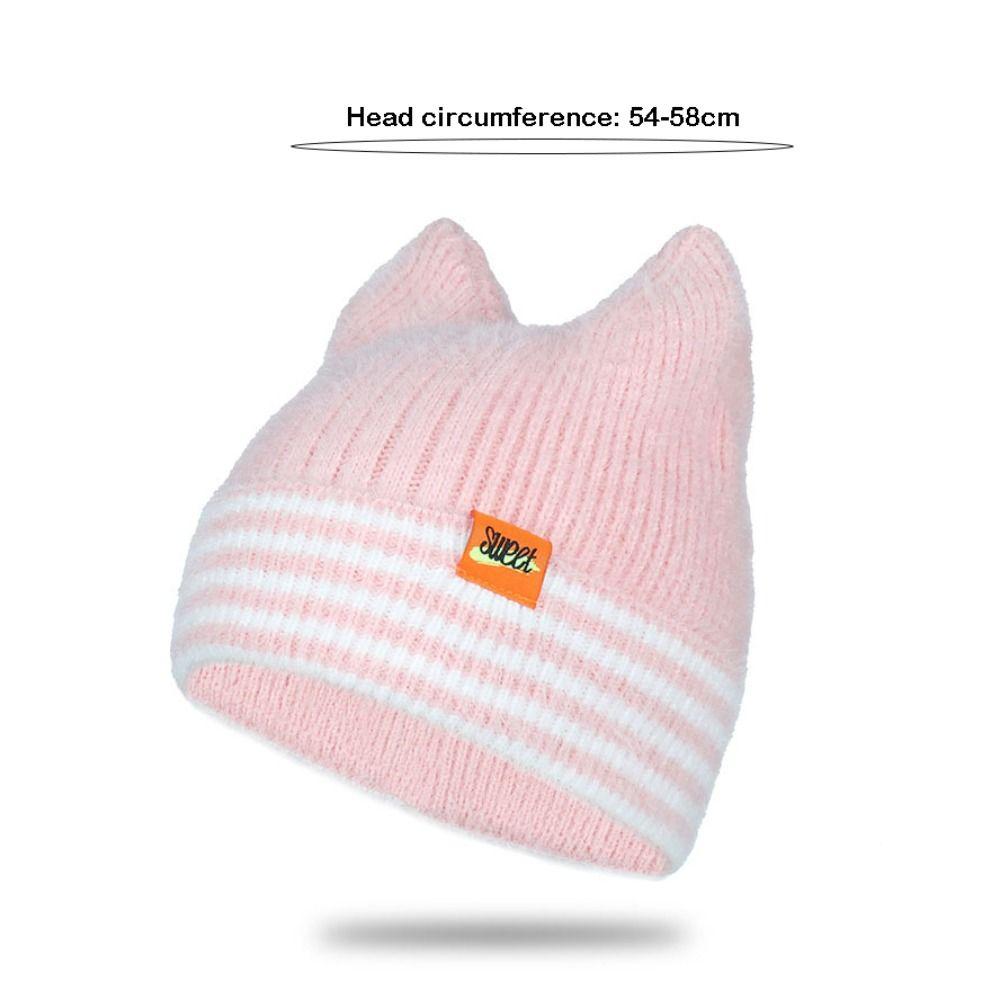 Y2K Lovely Style Cat Ear Beanie Hat Candy Colors Stripes Pattern Winter Hats Sweet Design Warm Hats Winter Season