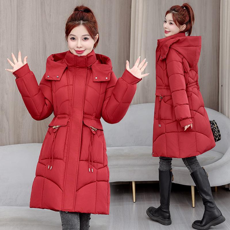 Winter new cotton-padded clothes for women's casual medium and long waist thickened down cotton clothes over the knee European and American coats