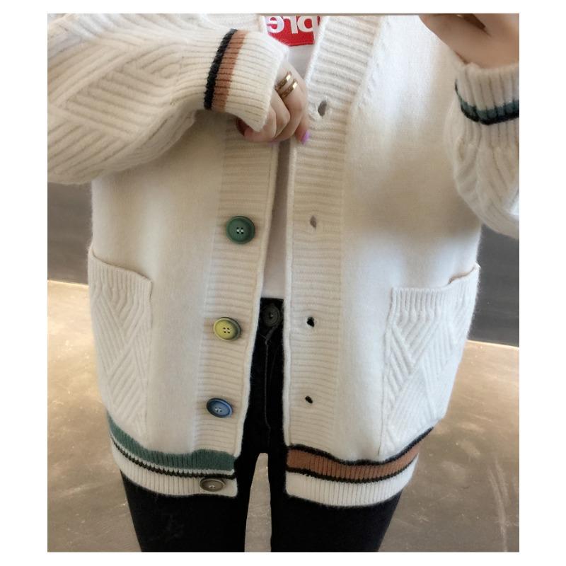 Осень-зима женский кардиган вязаный свитер V-образный вырез свободная куртка с длинным рукавом мода 2024 новые повседневные верхние пальто женские пуговицы карманы одежда 2591