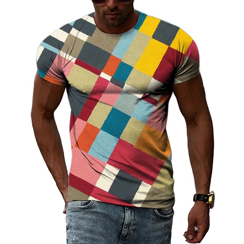 Летняя мужская повседневная модная футболка с нерегулярным узором с 3d принтом и круглым воротником с коротким рукавом, уличная свободная одежда больших размеров, дышащий топ