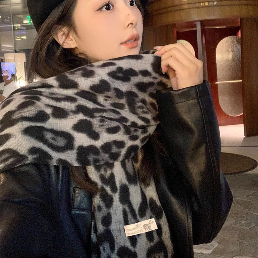 Сладкий Прохладный Шарф с Леопардовым Узором Ретро Шерстяная Шаль Элегантные Шарфы с Кисточками Мужской