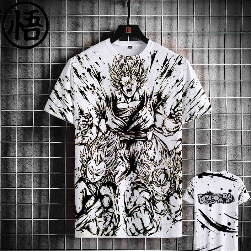 Casual Men's Seven Dragon Ball Short-Sleeved T-Shirts Tide Anime Saiya Sun Wukong Turtle Fairy Loose Quick Dry Kids Clothes Tops