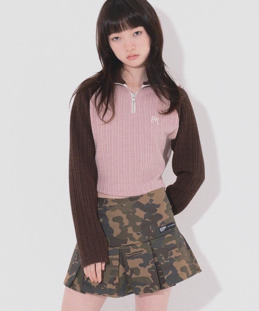 PEACE MAKER Official Wave Crop Half Zip Knit (Brown)