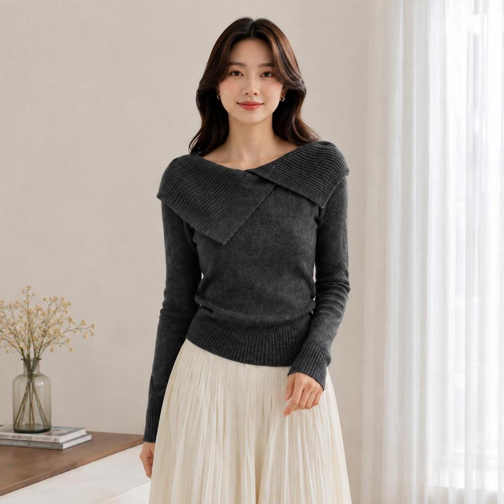 Women's Japanese Style Long-Sleeve Knitted Sweater - Winter 2026 Stylish Versatile Top