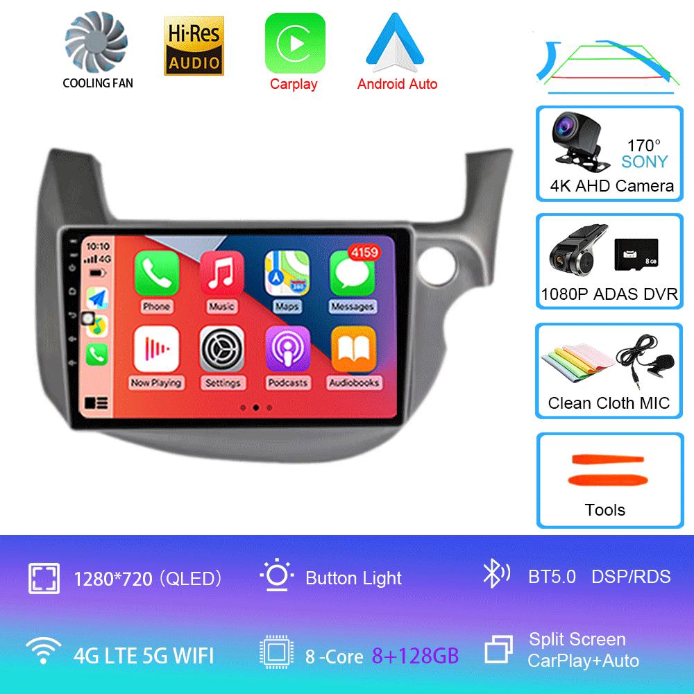 Автомобильное радио Android 14 Carplay для HONDA FIT JAZZ 2007 - 2013 Навигация Мультимедийный проигрыватель Стерео 5gWiFi+4G BT DVD Головное устройство авто