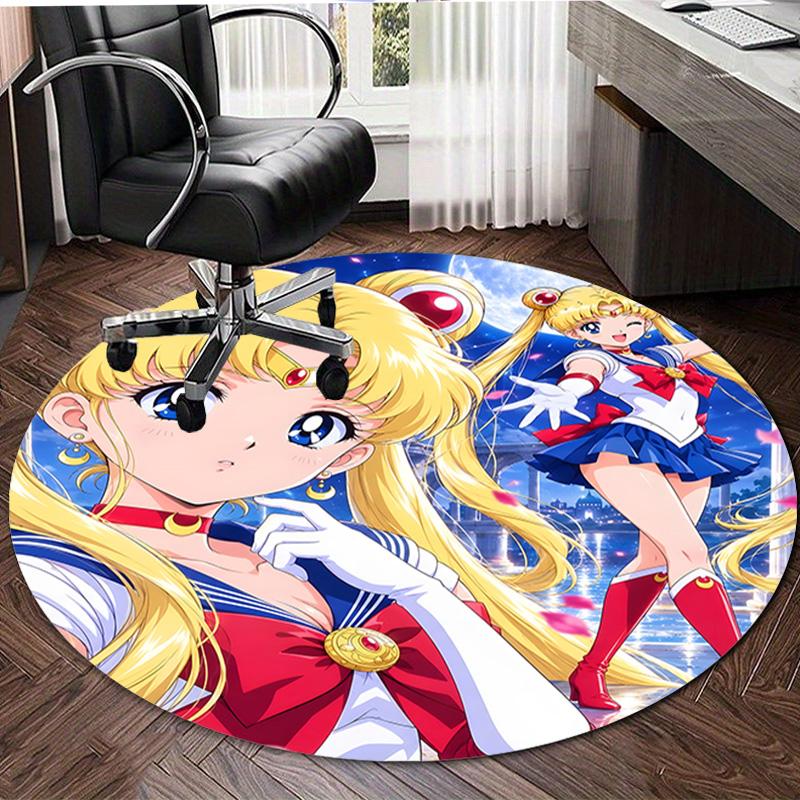 1pc Sailor Moon Print Round Carpet Chair Round Carpet Suitable for Bedroom Living Room Home Decorative Carpet