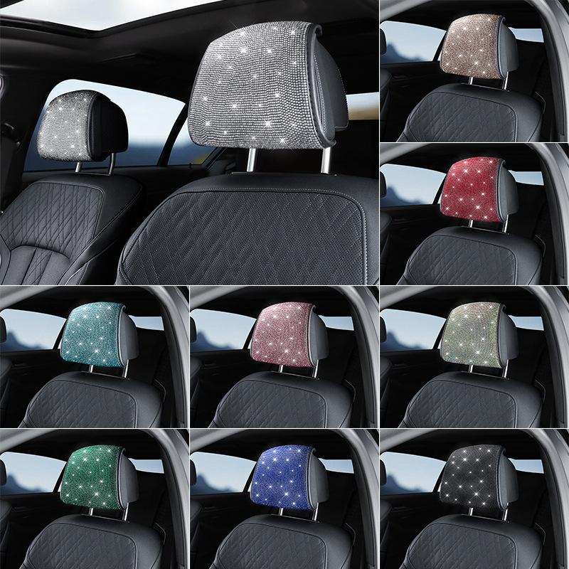 1PC Bling Car Seat Headrest Cover Rhinestone Auto Head Pad Cushion Protector Diamond Interior Accessories For Women Easy-tall