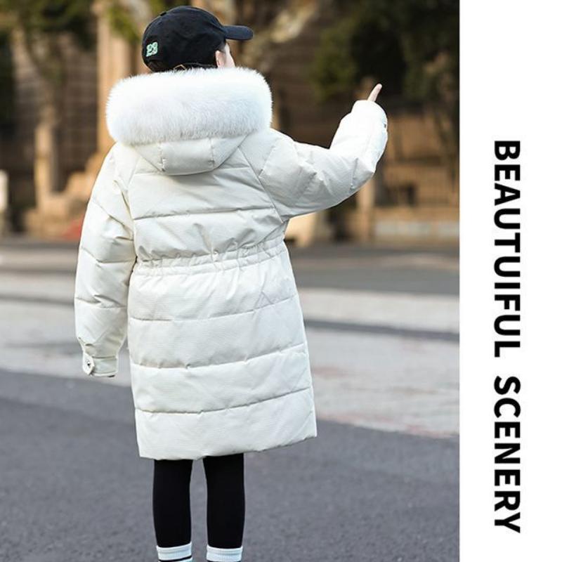 Толстая и теплая пуховая куртка для девочек, средней длины пальто для детей, зимнее пальто из пуха белой утки