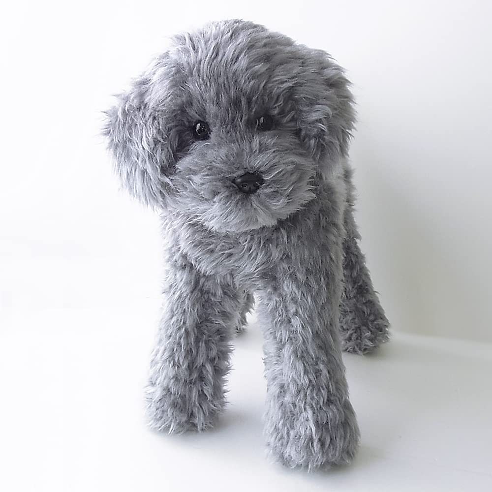 Ninian and Kino Realistic Toy Poodle Plush Dog and Freely Approximately 33cm Lifelike Pet (Gray Silver) - Poseable, Long,