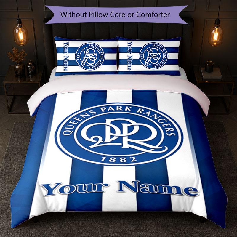 QPR ФК Постельное белье с индивидуальным именем и текстом 1 пододеяльник + 2 наволочки Логотип футбольного клуба Персонализированный подарок для особого случая Декор спальни