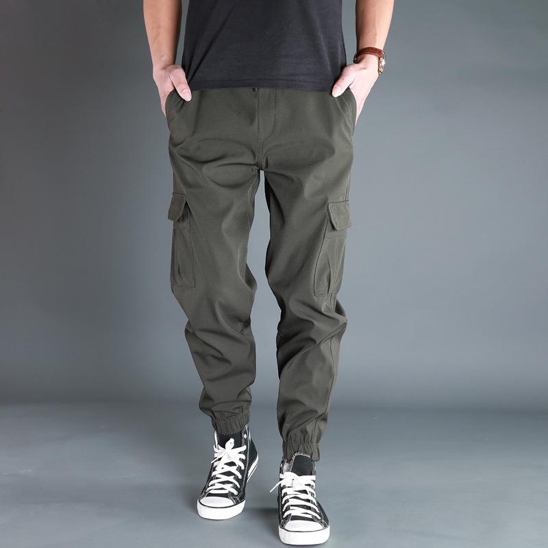 Men's Spring and Fall Loose Drawstring Work Pants with Large Pockets Casual Jogging Pants