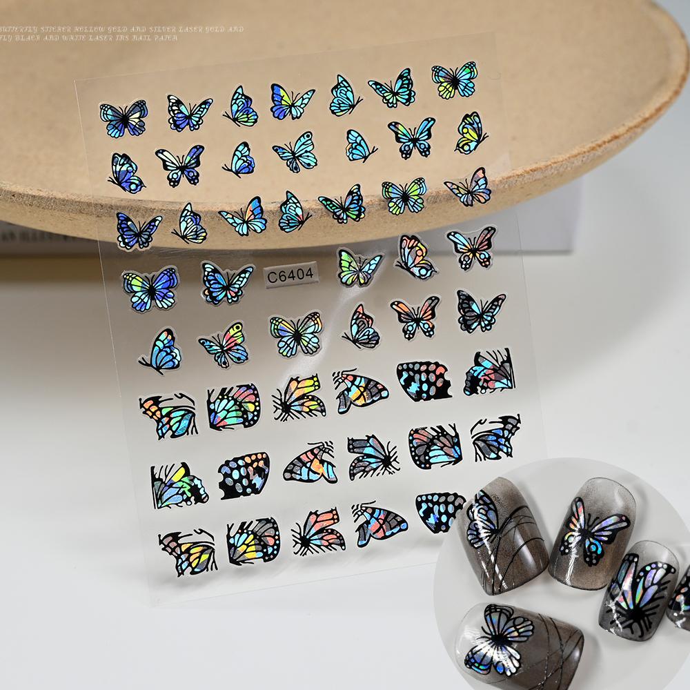 1pcs 3D Aurora Laser Butterfly Nail Art Stickers Shiny Holographic Butterflies Nail Decals 8*10cm Self-Adhesive Nail Decorations