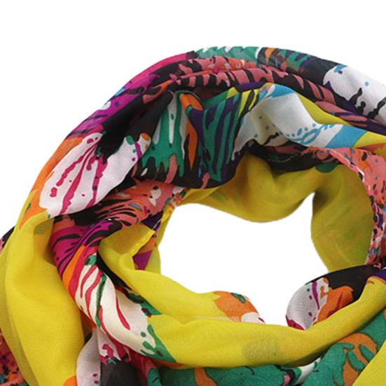 Beads Pendant Floral Print Necklace Scarf Simple Ethnic Style Vintage Chiffon Scarf for Home