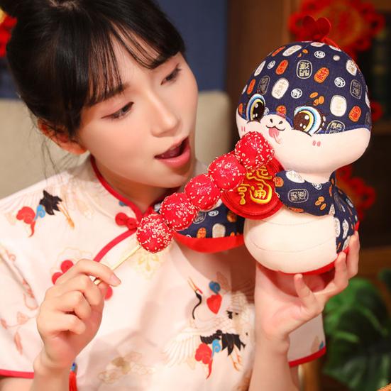 Chinese Style Snake Plush Toy Stuffed Zodiac Snake Mascot Doll Animal Plushie Hanging