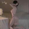 Women's Plus Size Sheer Mesh Halter Slit Backless Sleep Dress Set