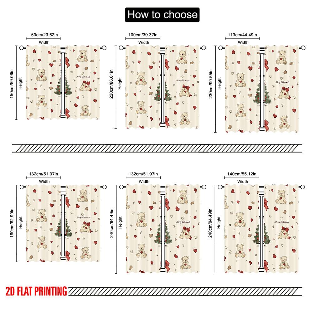 2pcs,2D plane printing Pattern Curtains Christmas Bears Trees Bells (3) Durable Polyester (without rod) Festive for Various