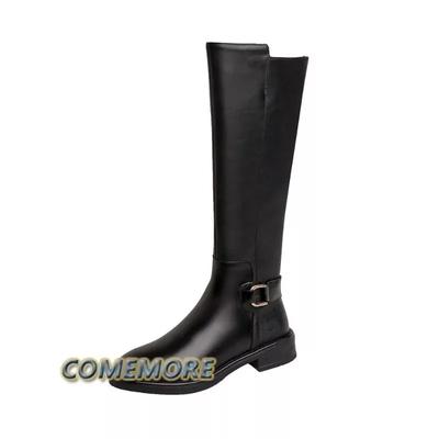 Модные весенне-осенние кожаные длинные сапоги, женская модная обувь, женские сапоги до колена, черные дизайнерские роскошные удобные на низком каблуке