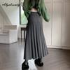 Elegant Fashion Autumn Winter Women Midi Skirt Elastic Waist Beige Grey Black Knitted Skirt Knitting Pleated Warm Skirts Womens