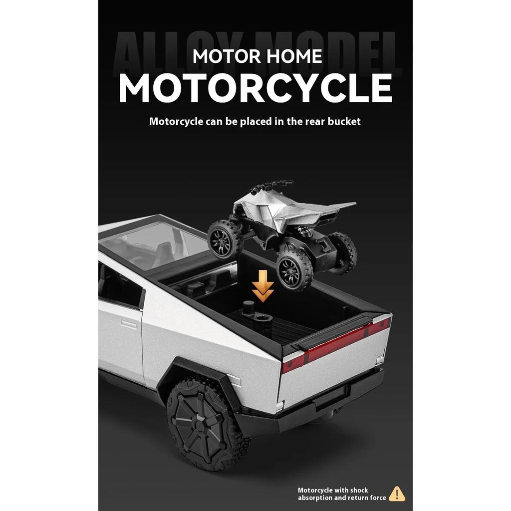 Масштаб 1/32 Пикап Tesla Cybertruck Прицеп RV Металлический сплав Игрушки Модель автомобиля Литой под давлением Внедорожник Подарок для мальчиков детей Коллекция Украшения для грузовика