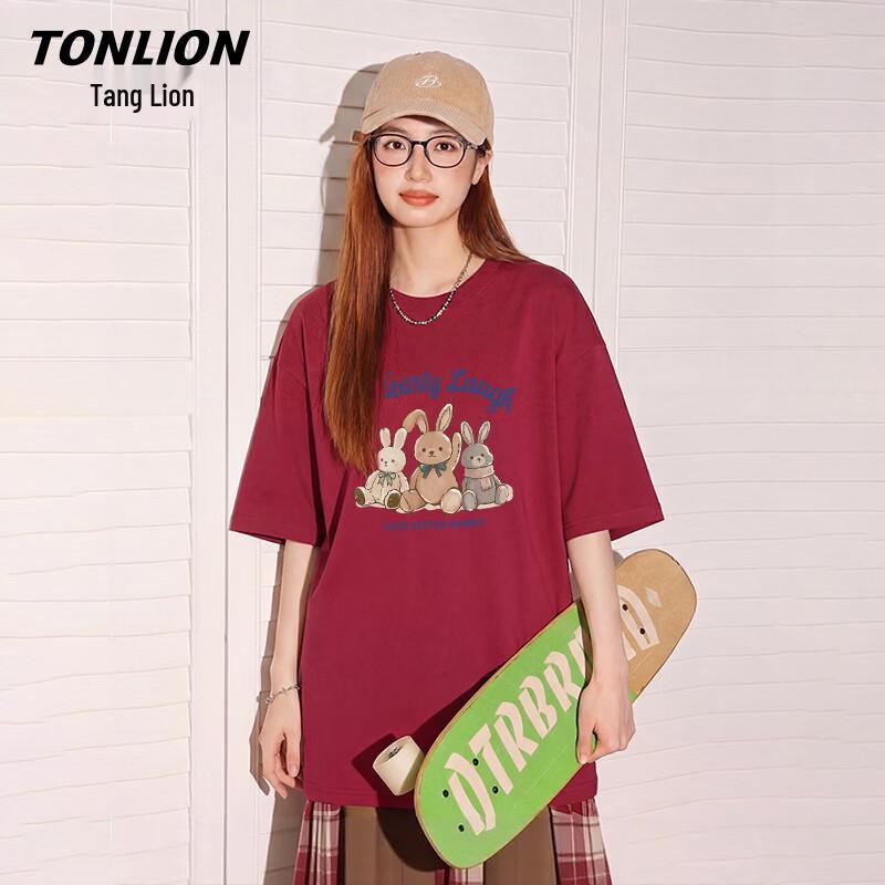 Женская хлопковая футболка TonLion свободного кроя с мультяшным принтом