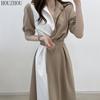 HOUZHOU Patchwork Shirt Dress Women Summer Short Sleeve Chic Classic Basic Office Lady French Vintage Midi Dress