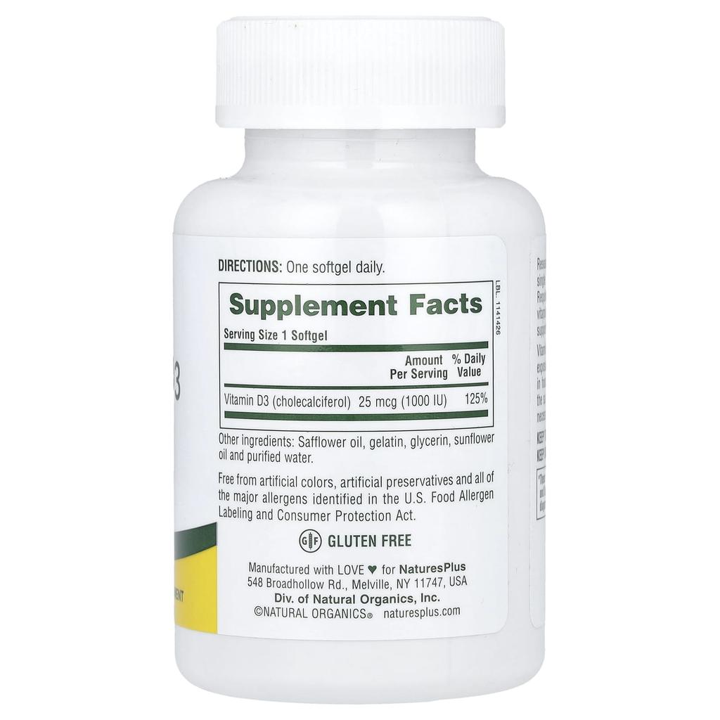 Vitamin D3, 25Mcg (1,000Iu), 180 Softgels