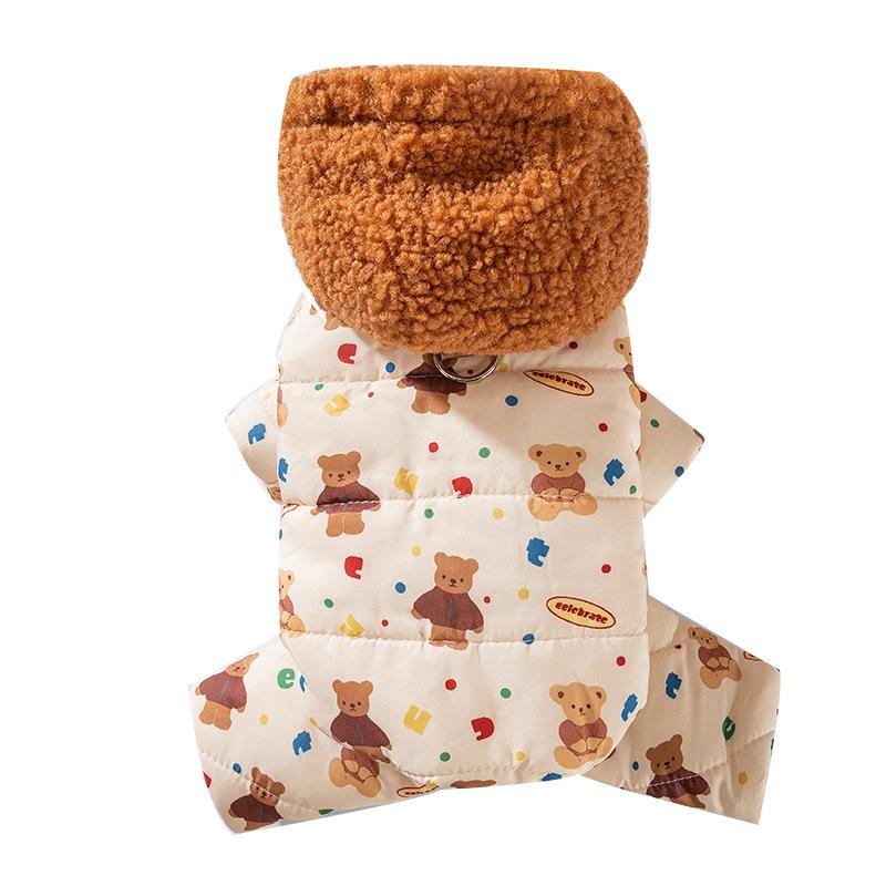 Для собак маленьких и средних размеров, полностью напечатанная стеганая хлопковая тяговая четвероножка с хлопковой подкладкой для кошек, утолщенная теплая одежда для домашних животных