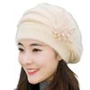 Модная шляпа-берет с мехом кролика и цветочными украшениями, надеваемая через голову, без полей, для женщин, офисный зимний аксессуар для головы