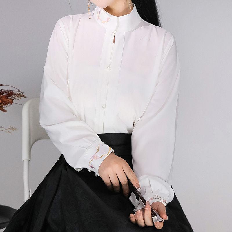 Оригинальная китайская женская рубашка в стиле династии Мин в стиле ханьфу со стоячим воротником и юбкой с лошадиным лицом