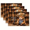 2/4pcs Set Cute Highland Cow and Floral Pattern Placemats, Farmhouse Style Table Mats, Spring Summer Rustic Kitchen Decor Home Goods, Outdoor Party