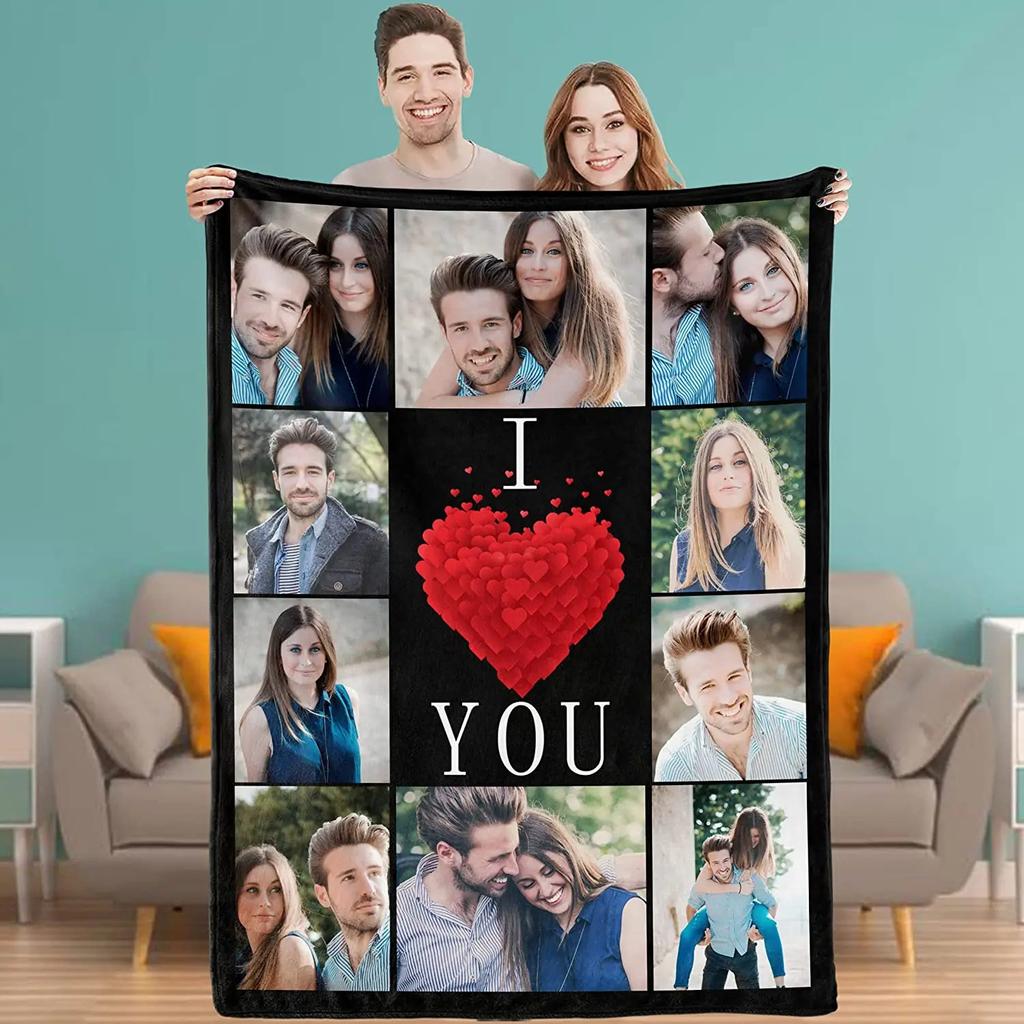 Personalized With Photo Blankets Collage Text Flannel Blankets Family Couple Friends Gifts