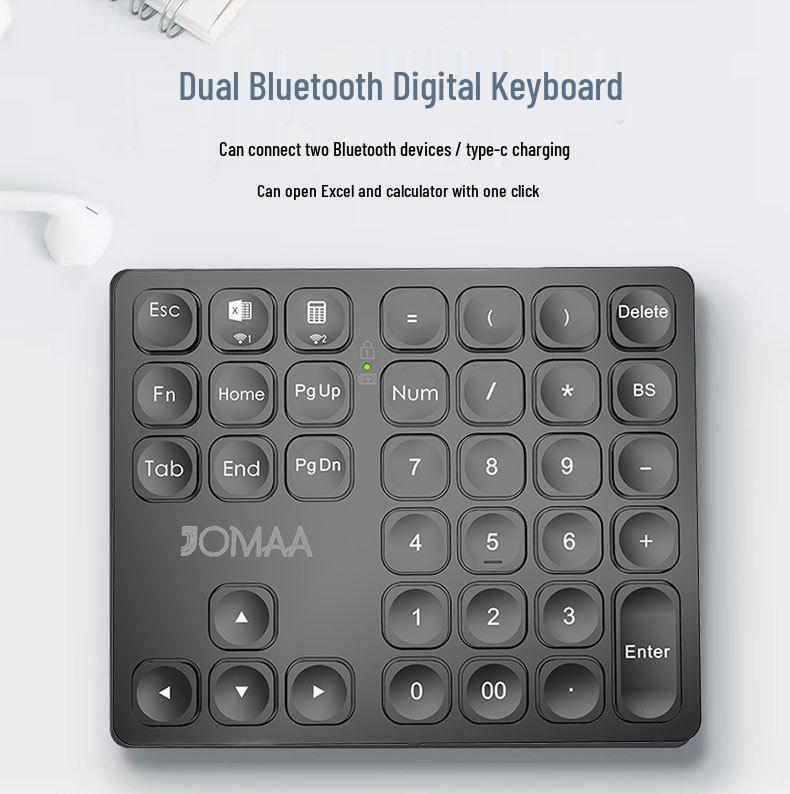 JOMAA Беспроводная перезаряжаемая цифровая клавиатура Dual Bluetooth для офиса и финансов
