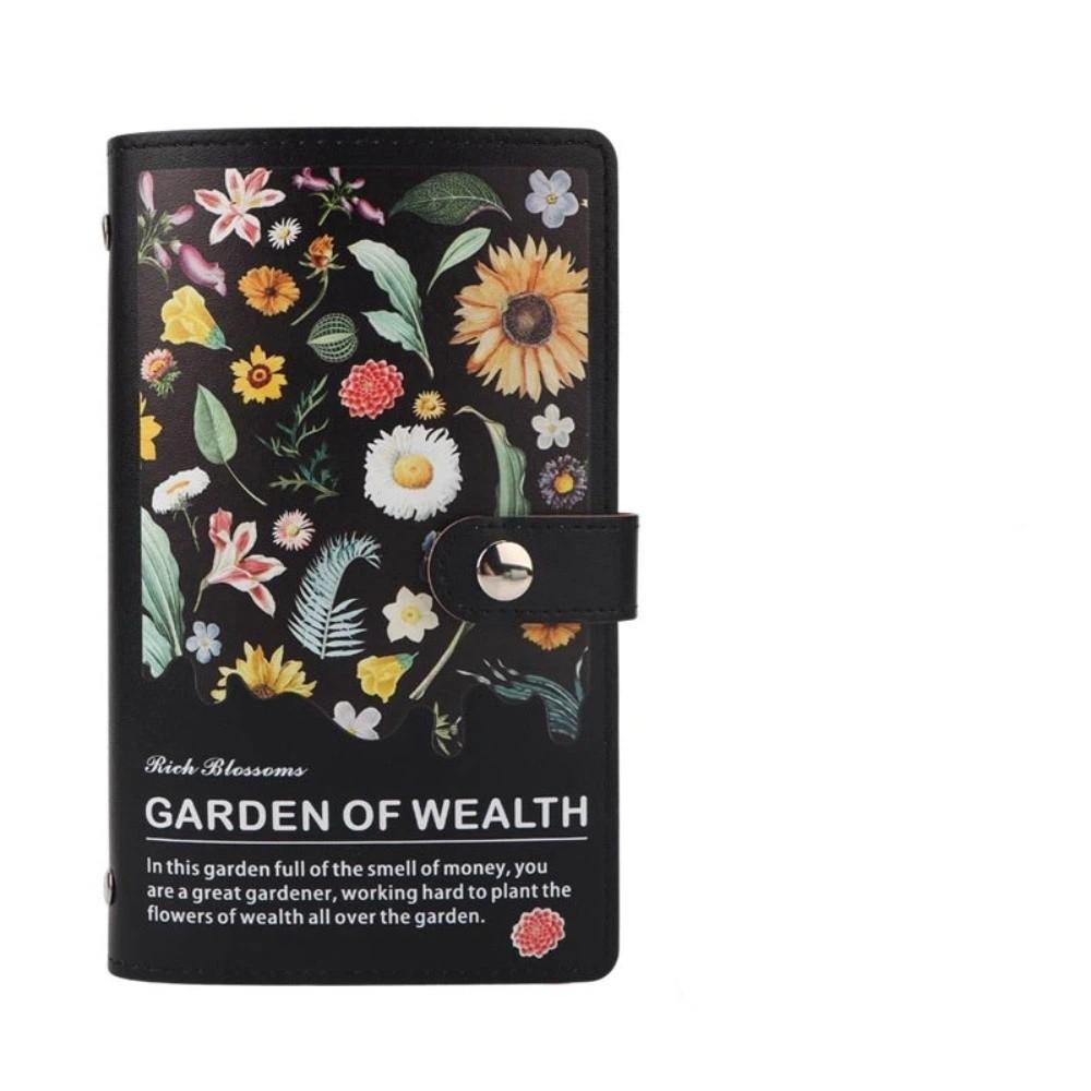 Leather Cover Cash Budget Notebook Flower Printed Savings Challenge Binder Cash Management