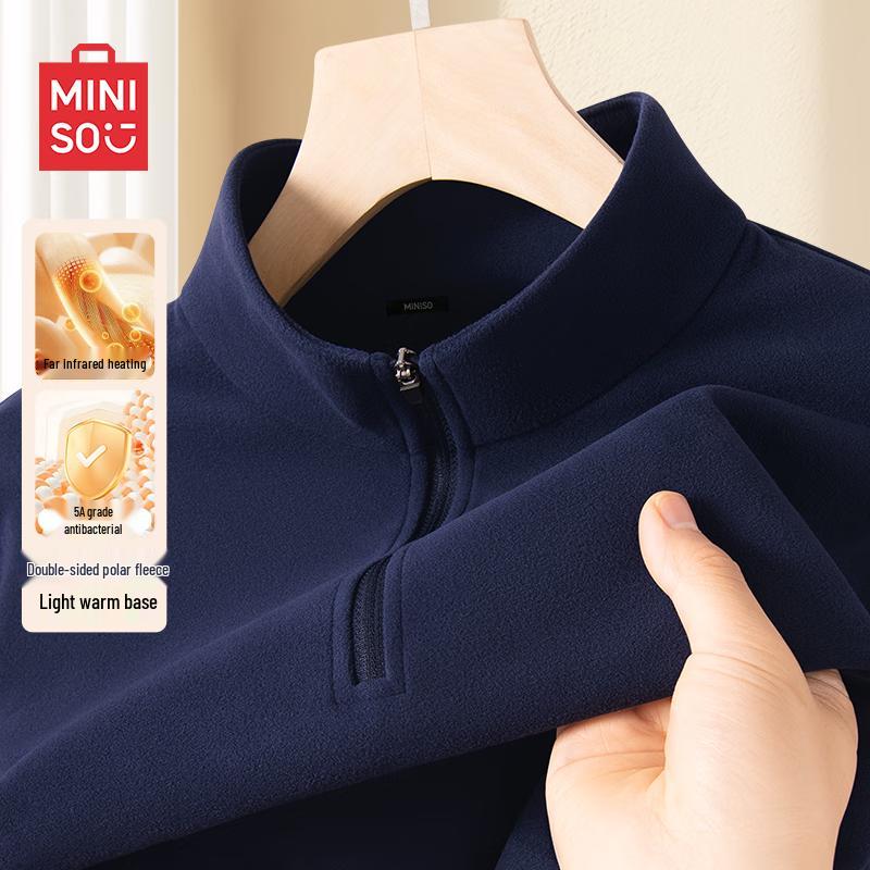MINISO Мужская футболка с длинным рукавом, на флисовой подкладке, с полумолнией и воротником-стойкой