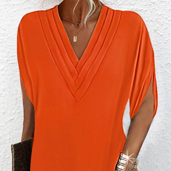 Женское платье с v-образным вырезом, плиссированное, с рукавами «летучая мышь», однотонное, свободное, мягкое, дышащее, мини-платье выше колена для поездок на работу